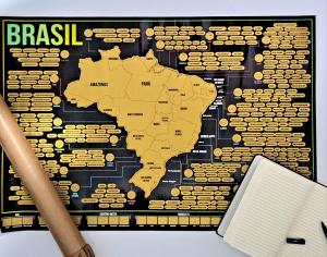 Mapa Brasil raspadinha - sem moldura Papel 75x54cm Colorido, revestido com raspadinha dourada ou prata Raspadinha sem moldura 