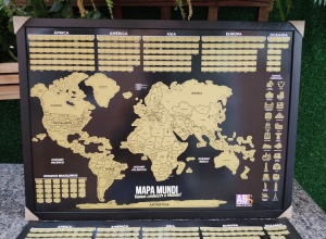 Mapa Mundi raspadinha - com moldura mdf 75x54cm Colorido, revestido com raspadinha dourada ou prata Raspadinha Emoldurado 