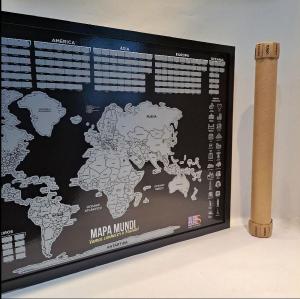 Mapa Mundi raspadinha - sem moldura Papel 70x50cm Colorido, revestido com raspadinha dourada ou prata Raspadinha  